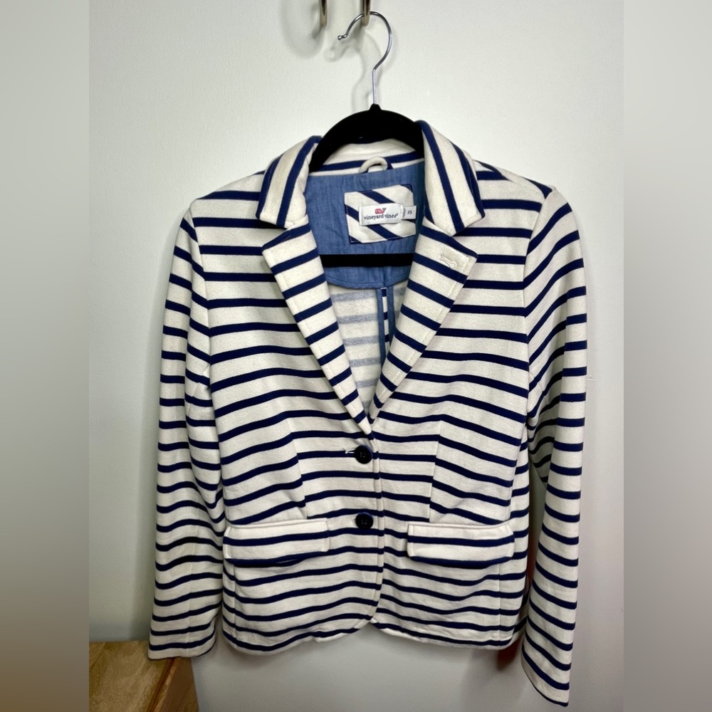 Vineyard Vines Striped Knit Blazer, Extra Small Jacket, White Blue
